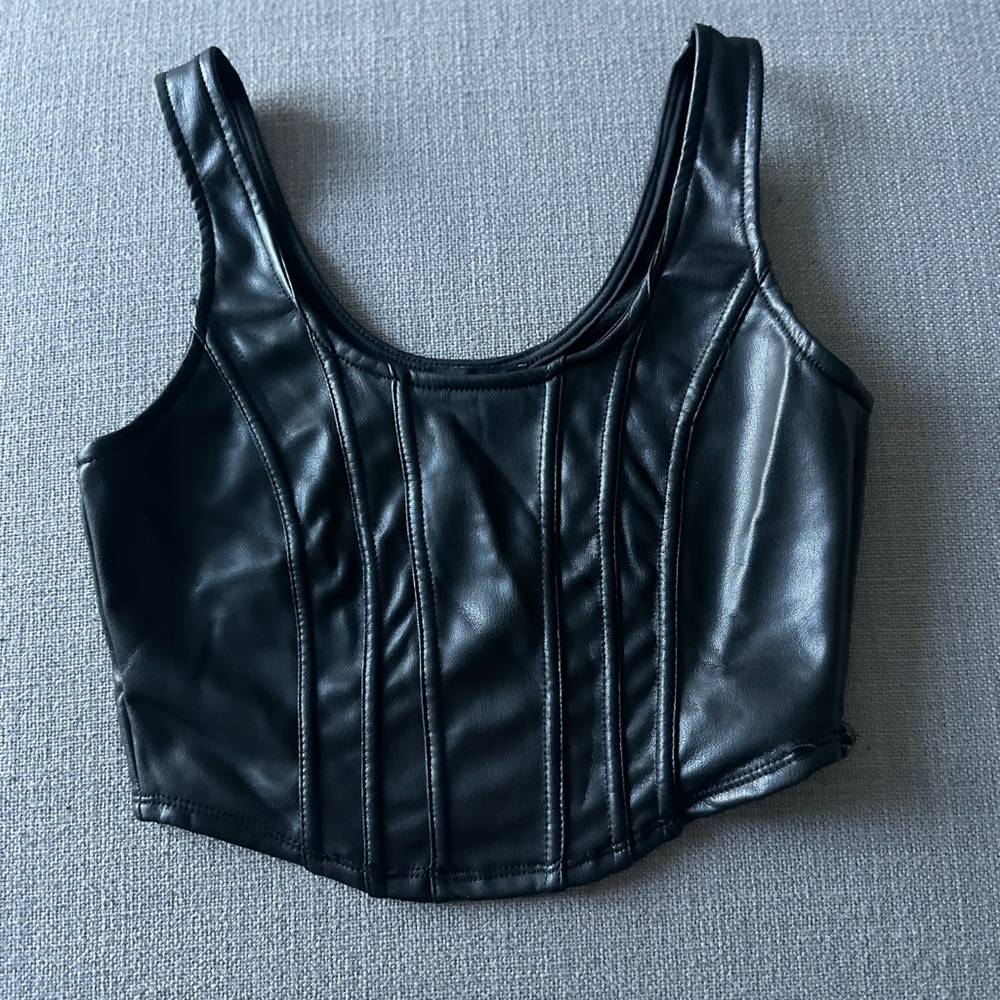 Black Faux Leather Crop Top